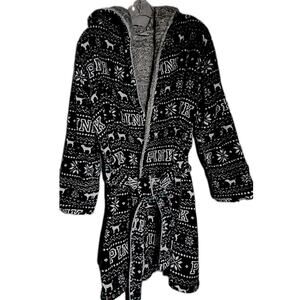 Victoria's Secret PINK Robe XS/S Cozy Black White Red Green Holiday Reversible